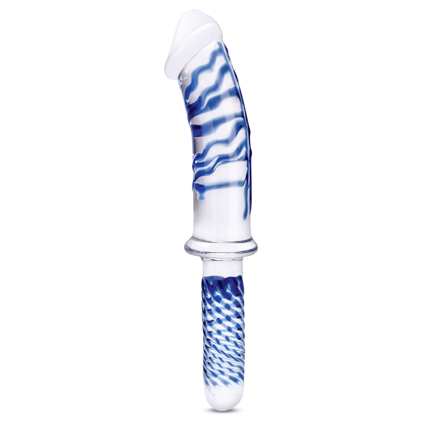 11 Inch Realistic Double Ended Glass Dildo With Handle - Blue/clear GLAS-501