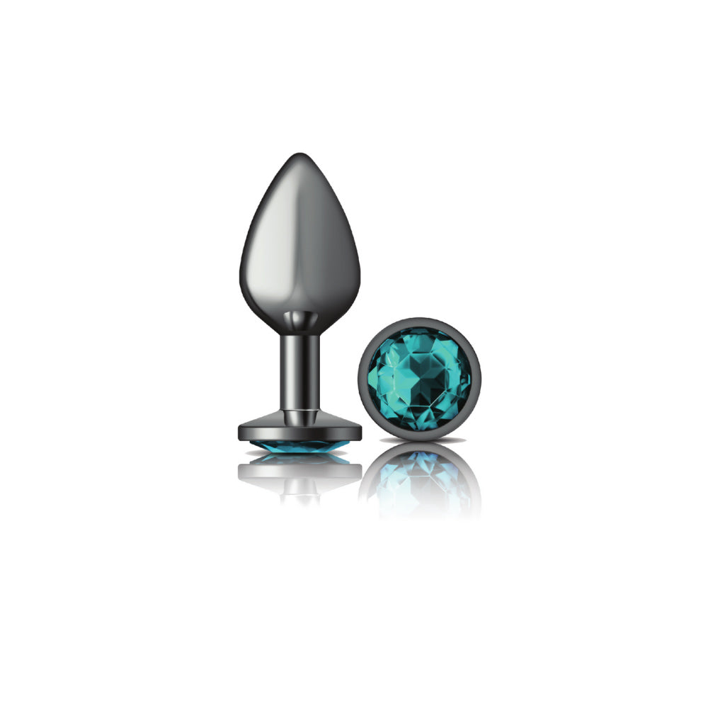 Cheeky Charms-Gunmetal Metal Butt Plug- Round-Teal-Medium VB-CC9121