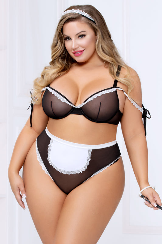 "3pc French Maid Bedroom Costume - Black/white - Queen Size STM-11006XP"