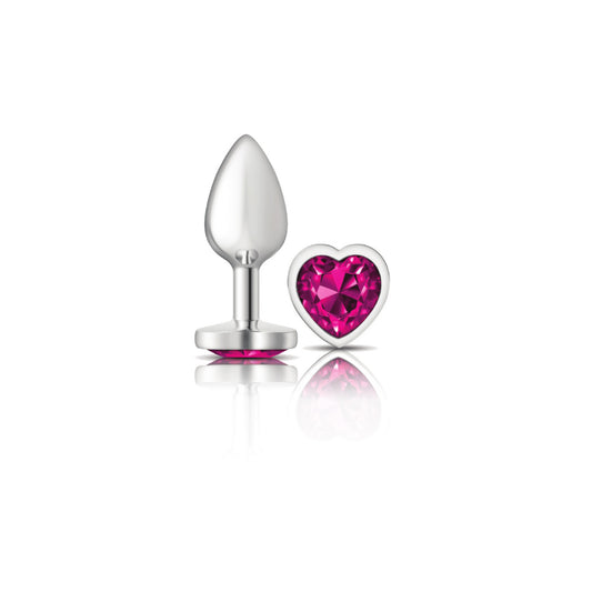 Cheeky Charms-Silver Metal Butt Plug- Heart-Bright Pink-Small VB-CC9129