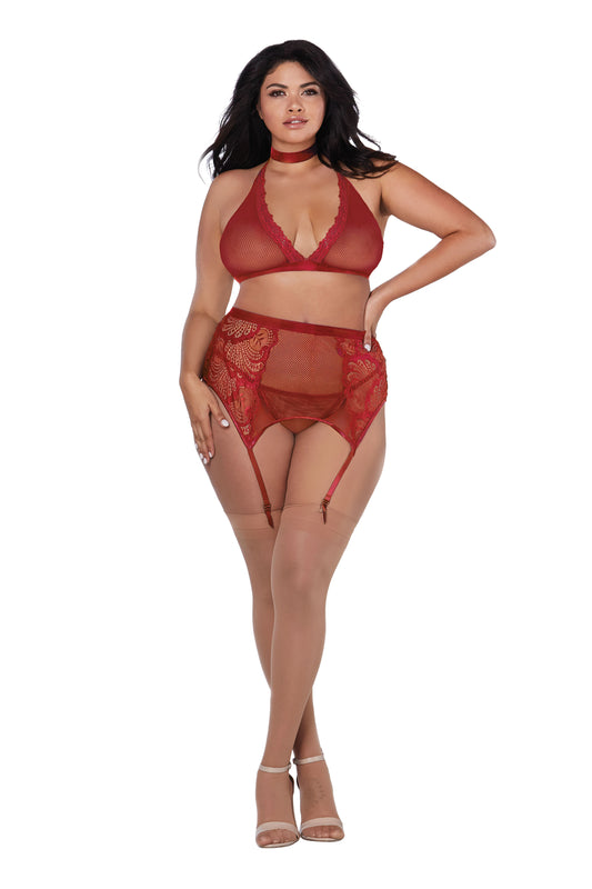 "Bra, Garterbelt, & G-String - Queen - Garnet DG-11776GARQ"