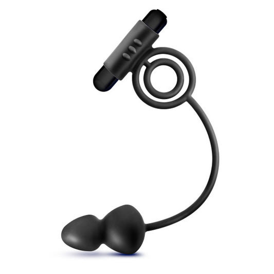 "Anal Adventures- Platinum - Silicone Anal Ball  With Vibrating C-Ring- Black BL-01705"