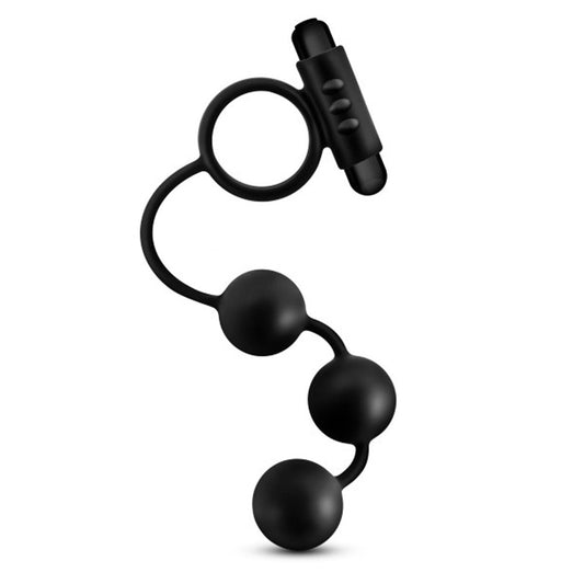 "Anal Adventures- Platinum - Silicone Anal Ball  With Vibrating C-Ring- Black BL-01905"