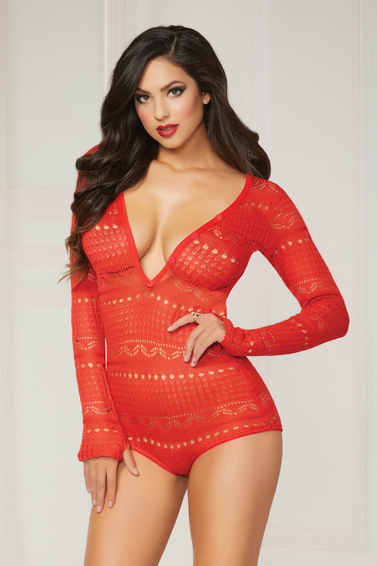 "Knit Long Sleeve Romper  - Small  - Red STM-10721-REDS"